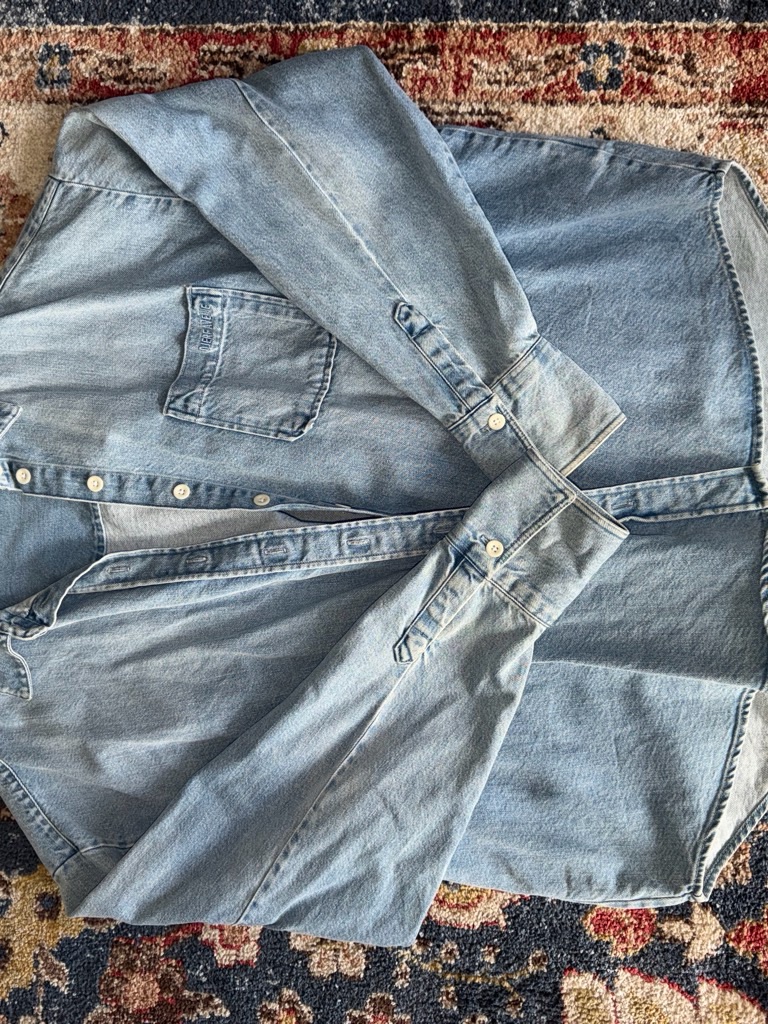 Djerf Avenue Light Denim Button-Up In Pale Blue — image 2 of 4